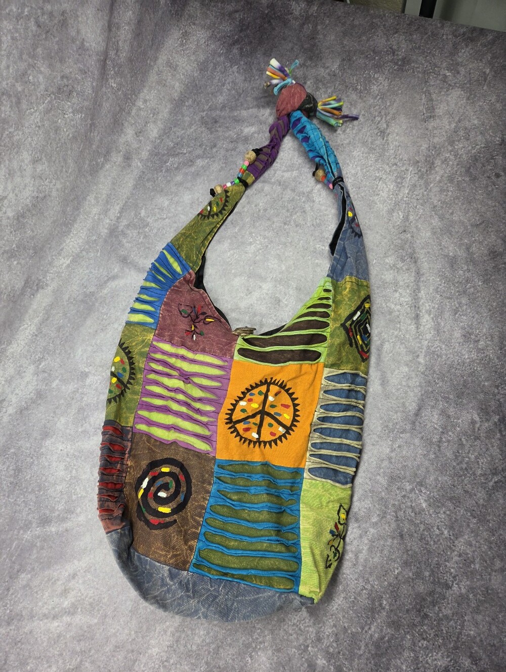 Womens Multicolor Hippie Peace Graphic Print Crescent Shoulder Bag Purse
